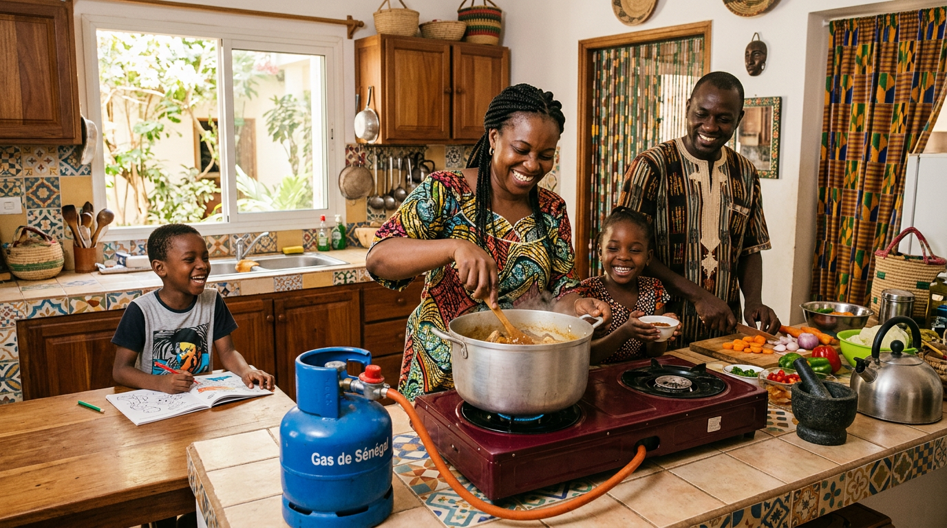Famille sénégalaise en cuisine avec Lobbougaz
